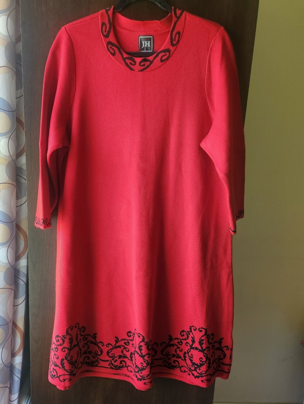 JH Red Embroidered Long Sleeve Sweater Dress Size 2X